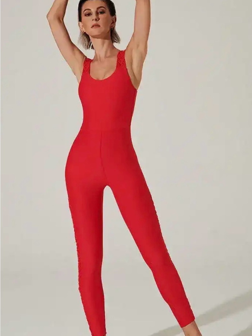 all in motion Red Sleeveless Scoop-Neck Jumpsuit size Medium